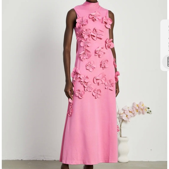 Miss Rosier Dresses & Skirts - MAGALI BOW-TIE FAUX-FLOWER EMBELLISHED SLEEVELESS MAXI DRESS IN PINK